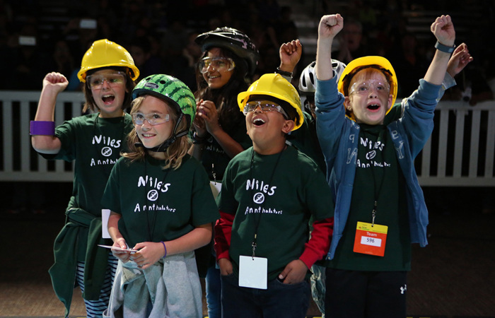 A team of 4th and 5th graders celebrating their performance at The Tech Challenge.